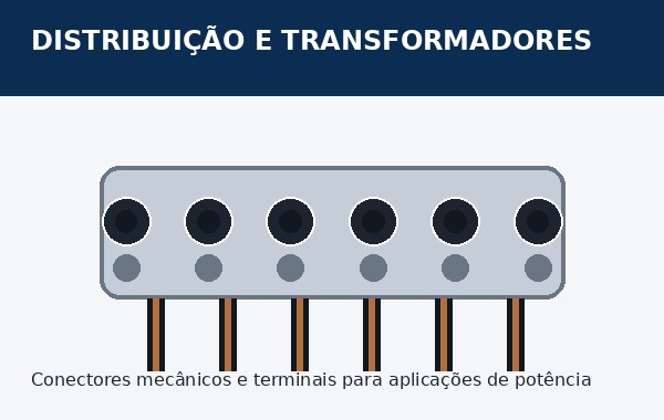 Ilustração técnica de bloco de conectores para distribuição elétrica e transformadores