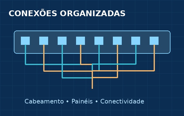 Esquema conceitual de distribuição de conexões em painel de rede